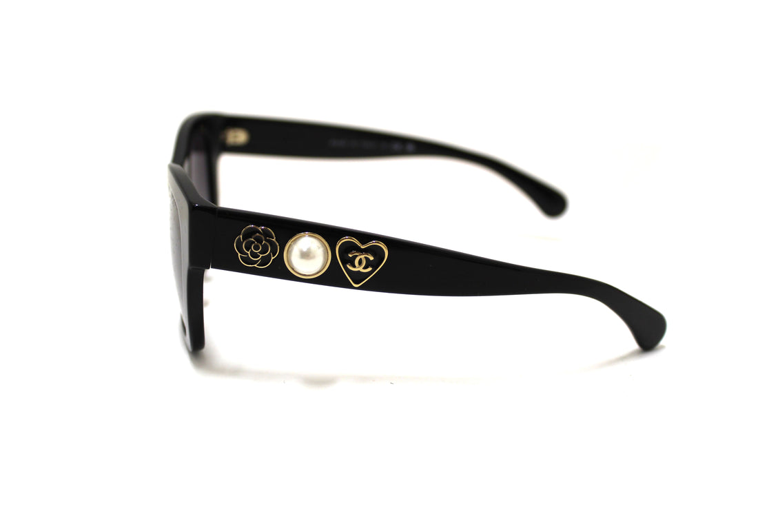 Chanel Black Polarized Charms Pearl Square Sunglasses 5479A