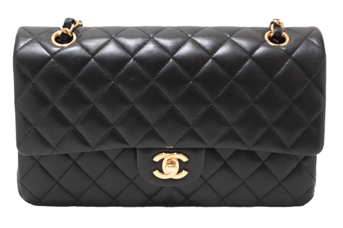 Chanel Classic Black Quilted Lambskin Leather Classic Medium Double Flap Bag