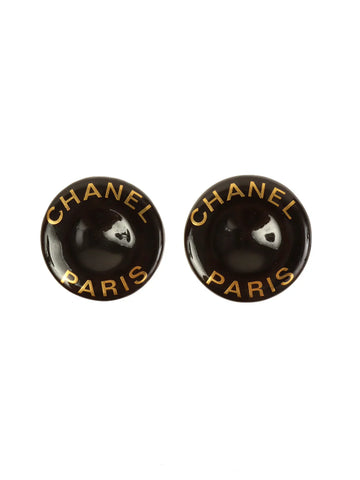 Top Quality Chanel 1997 Made Round Logo Earrings Black/Gold
