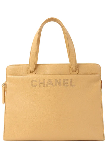 Chanel Around  Made Caviar Skin Logo Embroidered Tote Bag Beige