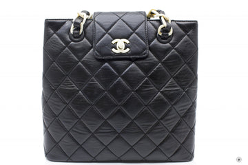 Chanel  With Resin Woven Chain And Lock Black Lambskin Tote Bag