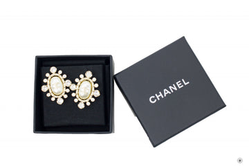 Chanel CC Pearl Bead With Crystals  Light Gold  Metal 3X2.5CM Earrings
