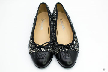 Chanel Ballerinas Lurex Fabric  Black/white Fabric 37 Flat