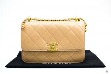 Chanel AS2649B05973 Small Flap Bag Beige / NC632 Calfskin Shoulder Bags Gbhw