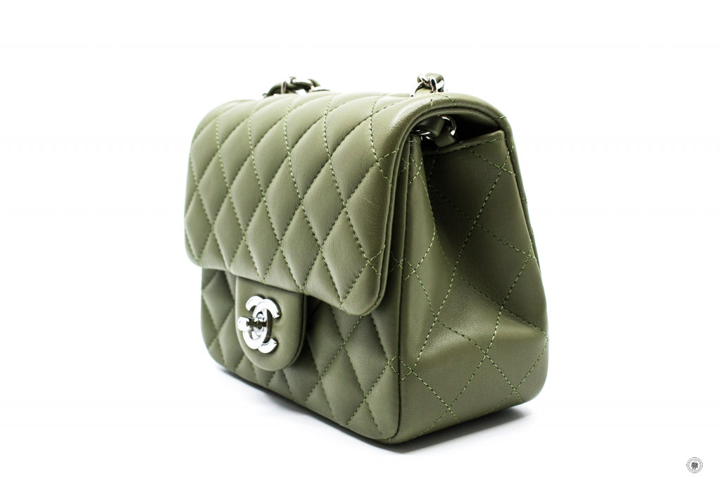 Chanel A35200 Y01480 Classic Mini Square Avocado / ND356 Lambskin 17CM Shoulder Bags Shw