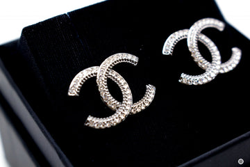 Chanel AB7016 B06545 CC Logo With Crystals  Gunmetal Metal 2CMX1.3CM Earrings Bkhw