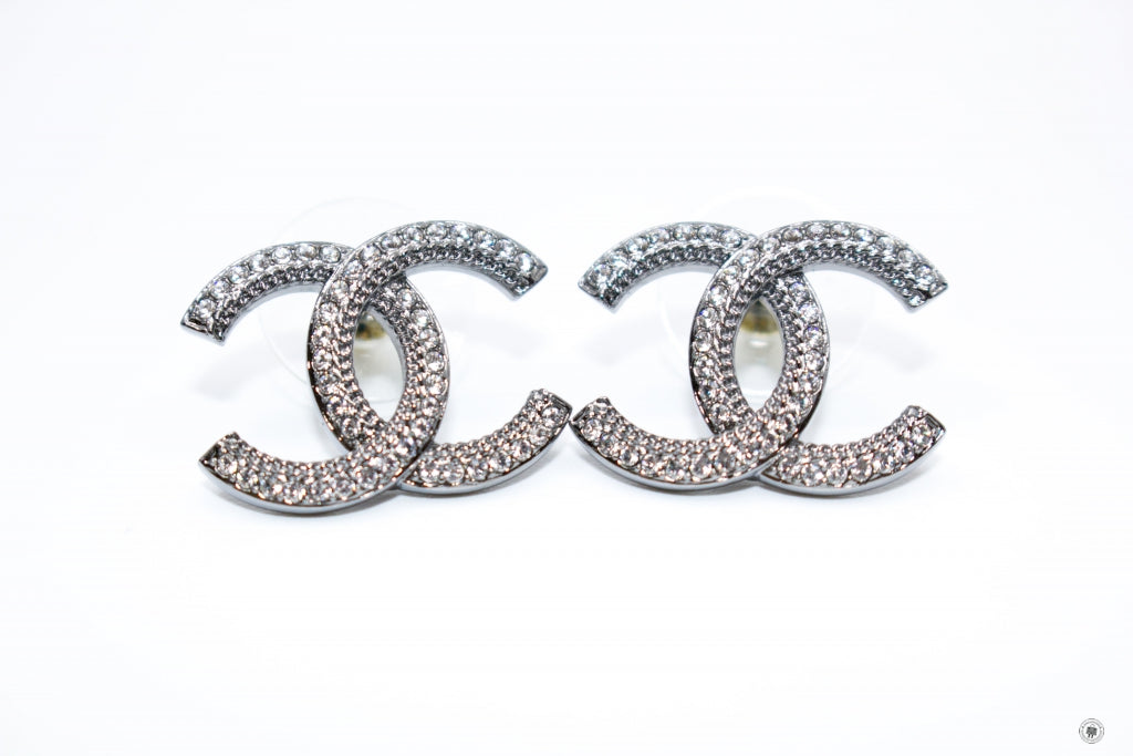 Chanel AB7016 B06545 CC Logo With Crystals  Gunmetal Metal 2CMX1.3CM Earrings Bkhw