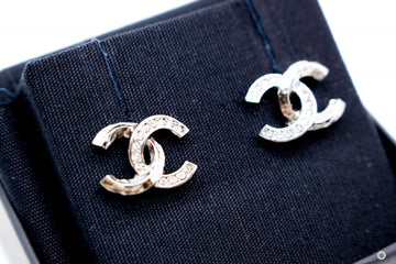 Chanel AB7333 B06910 CC Logo With Crystals  Gunmetal / NF804 Metal Earrings Bkhw