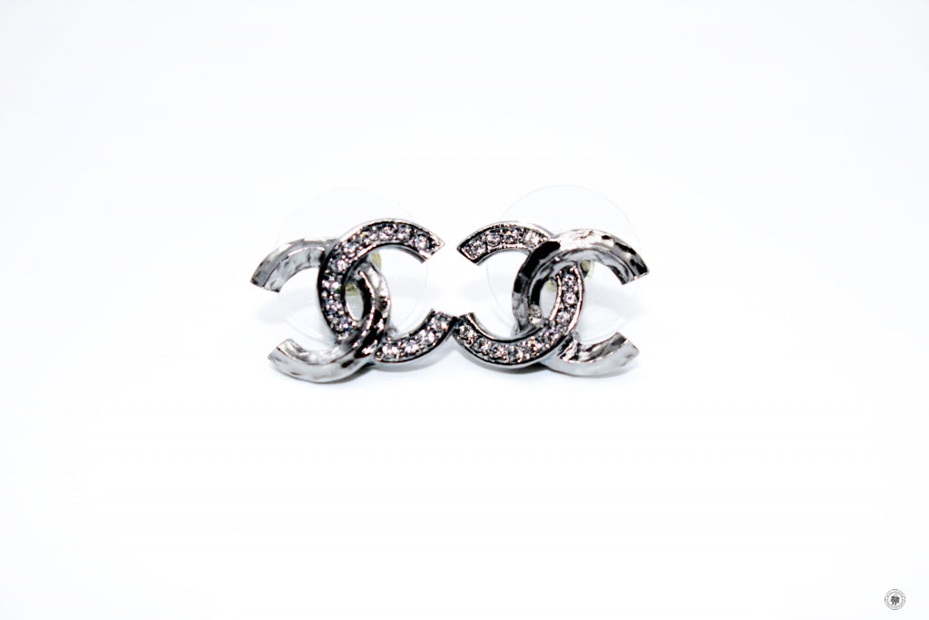 Chanel AB7333 B06910 CC Logo With Crystals  Gunmetal / NF804 Metal Earrings Bkhw