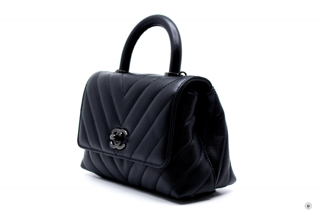 Chanel AS2215B06818 Mini Chevron Coco Handle  Black / 94305 Caviar Shoulder Bags Bkhw