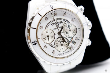 Chanel H2009 J12 Chronograph Watch 41MM Diamond Indicators  White no stainless Steel Watches