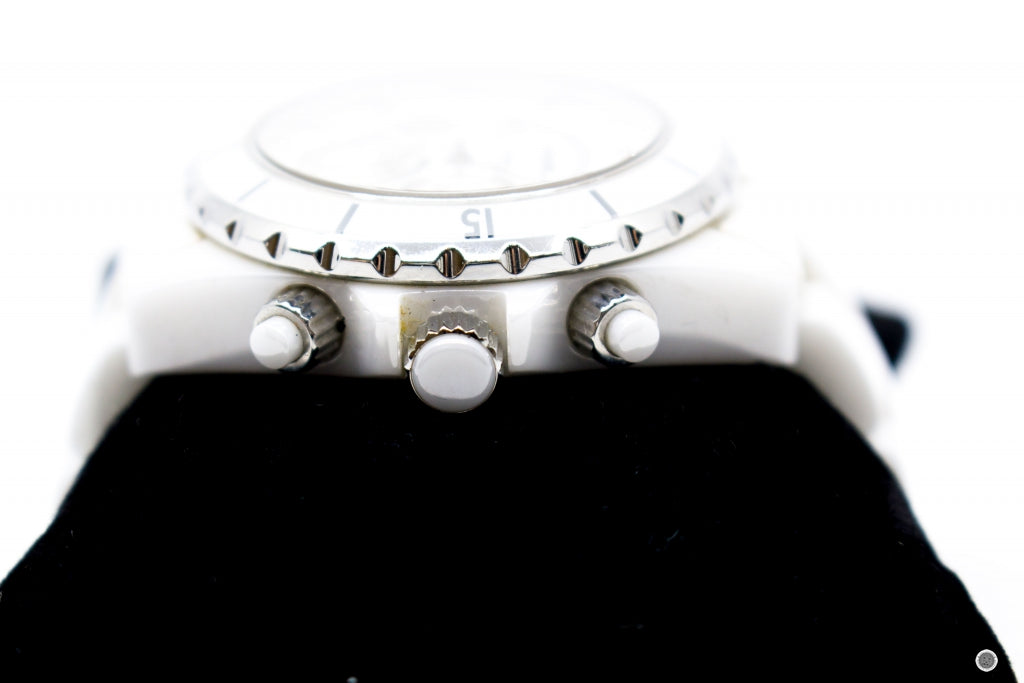 Chanel H2009 J12 Chronograph Watch 41MM Diamond Indicators  White no stainless Steel Watches