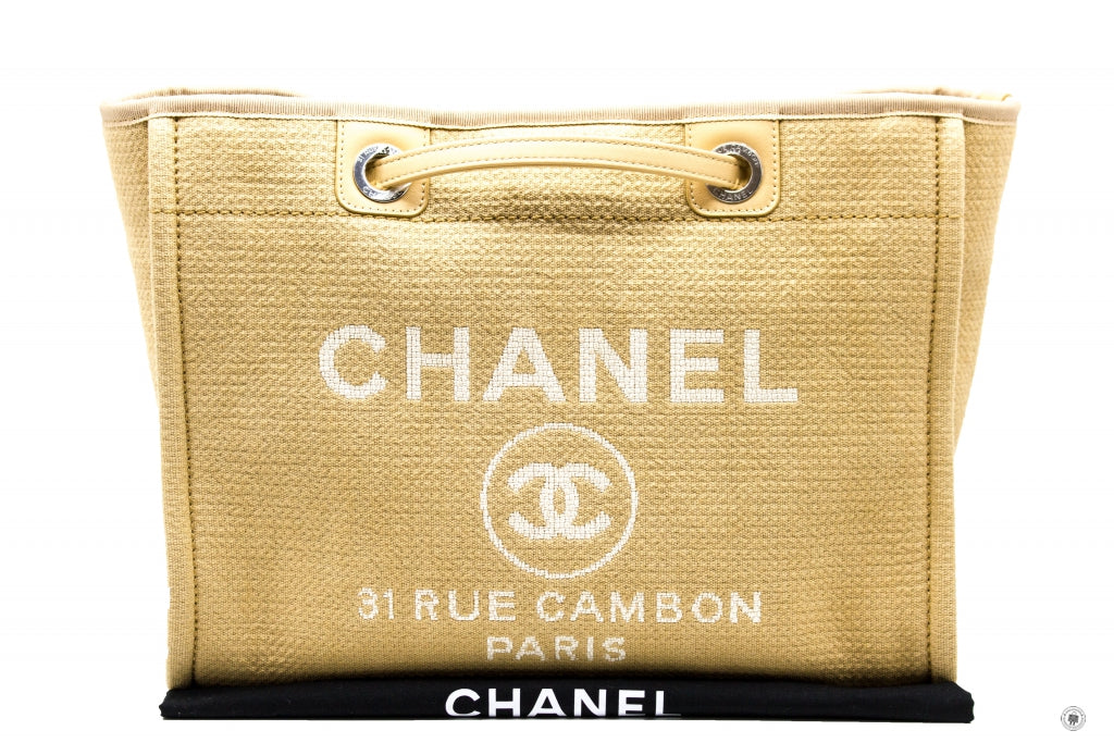 Chanel A67001B07300 Deauville Shopping Tote  Khaki / NG121 Fabric Tote Bag Shw