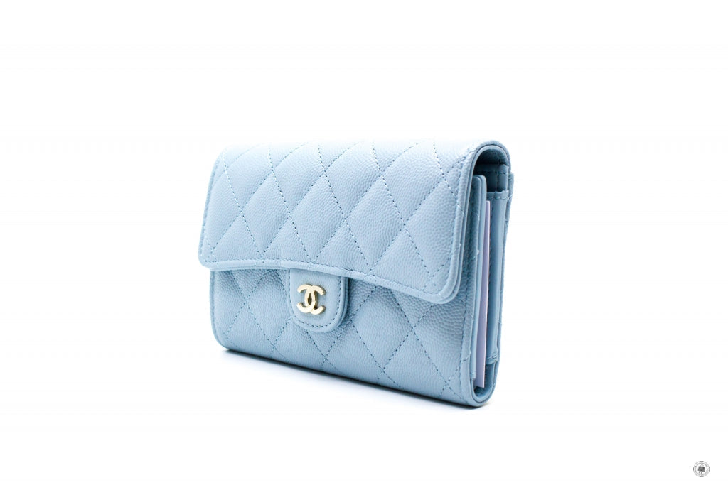 Chanel AP0232Y33352 Classic Flap Wallet Baby Blue / NG752 Caviar Short Wallet Shw