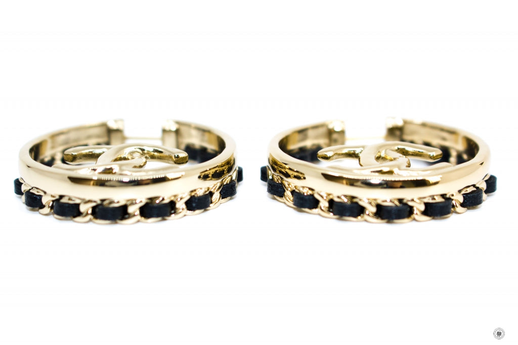 Chanel AB7833 B07680 CC With Woven Chain Details Round  Gold / NH056 Metal 3CM X 3CM Earrings