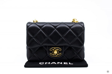 Chanel AS3113B07634 Mini Flab Bag With Enamel And Gold Tone Metal  Black / 94305 Calfskin Shoulder Bags Gbhw