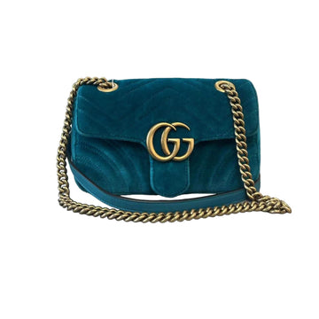 Gucci GG Marmont Mini Velvet Matelasse Shoulder Teal GHW