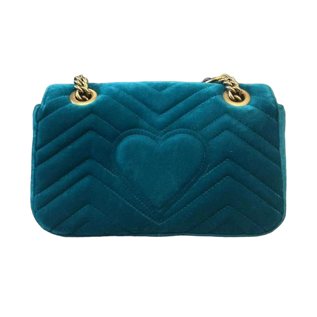 Gucci GG Marmont Mini Velvet Matelasse Shoulder Teal GHW