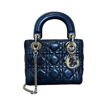 Lady Dior Mini Metallic CalBNkin Dew Blue SHW
