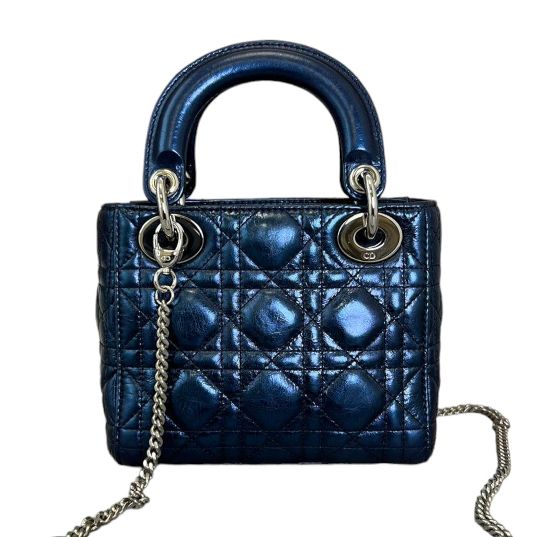 Lady Dior Mini Metallic CalBNkin Dew Blue SHW