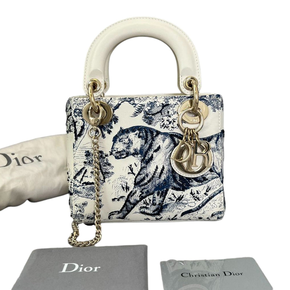 Toile De Jouy Limited Edition Lady Dior Mini CalBNkin Blue GHW