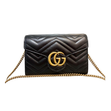 Gucci Gucci GG Marmont Chain Wallet CalBNkin Matelasse Black GHW