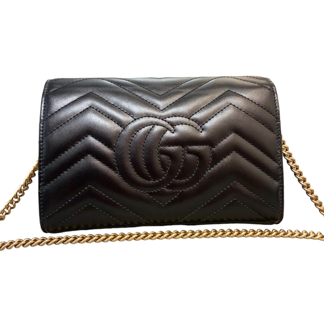 Gucci Gucci GG Marmont Chain Wallet CalBNkin Matelasse Black GHW