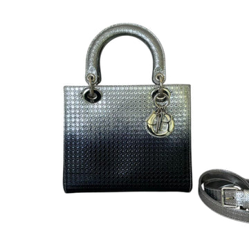 Lady Dior Medium Metallic New 1:1 Repl Micro-Cannage Silver Blue SHW
