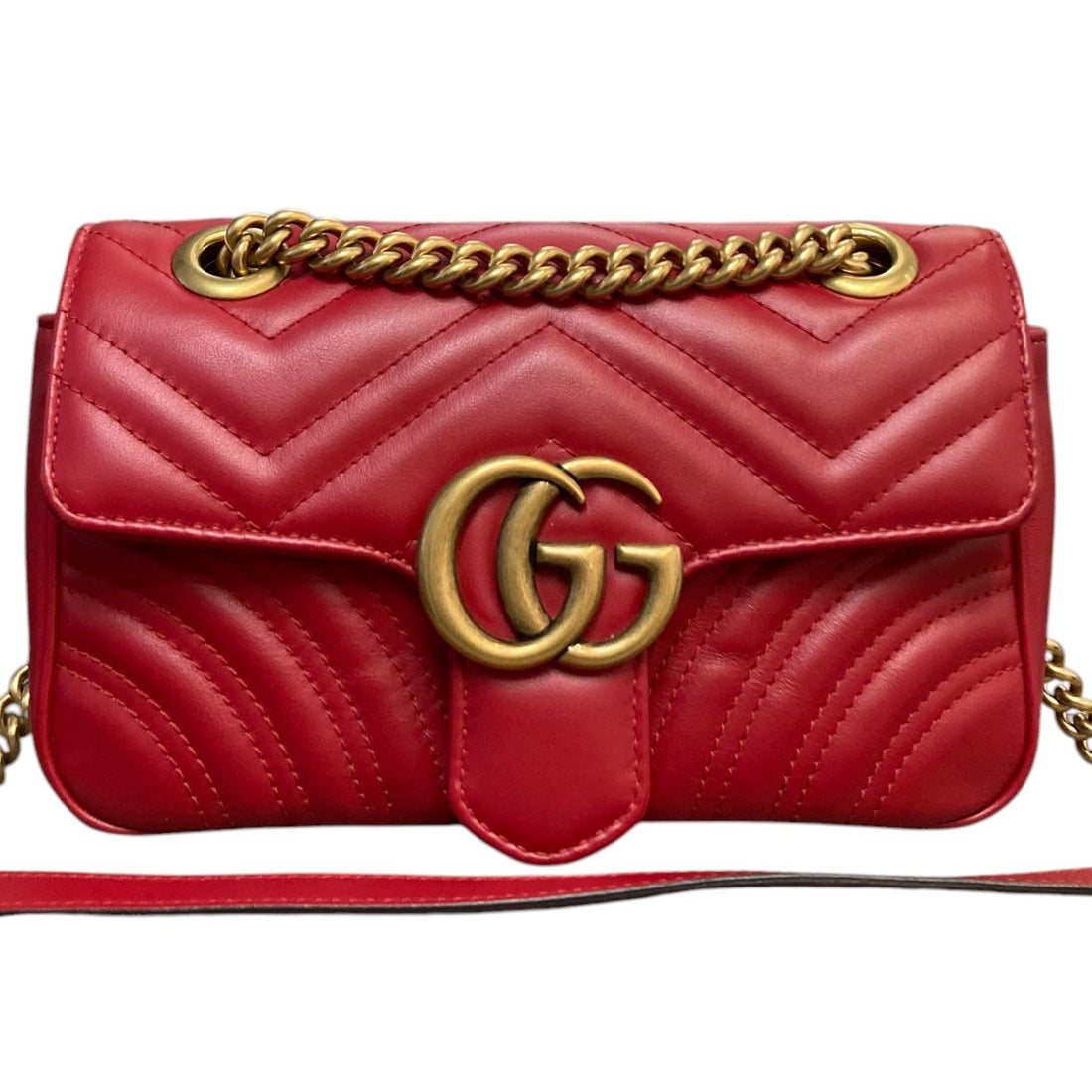 Gucci GG Marmont Shoulder Small CalBNkin Matelasse Red GHW