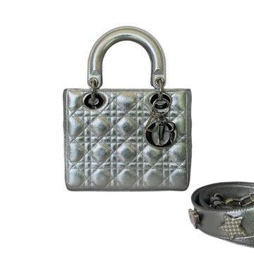 My Lady Dior Lucky Badges Small Metallic Grained CalBNkin Silver SHW