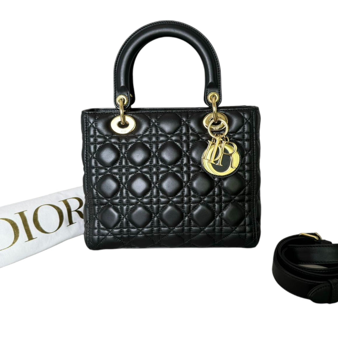 Lady Dior Medium Lambskin Cannage Black GHW