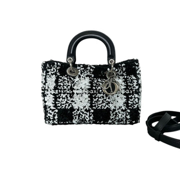 Lady Dior Medium Lambskin Sequin Embellished Black White SHW
