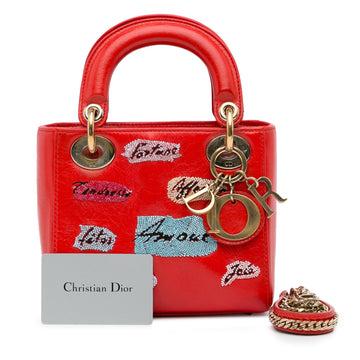 Dior Lady Dior Mini Red Sequin Embellished Calfskin