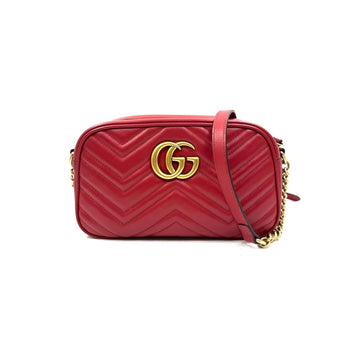 Gucci GG Marmont Chain Shoulder Small CalBNkin Matelasse Red GHW