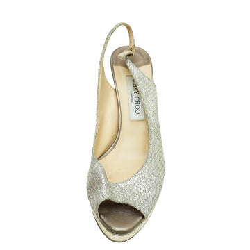 Jimmy Choo Metallic Light Gold Glitter Peep Toe Slingback 40