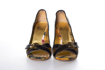 Just Cavalli Croco-Embossed Black Heels SZ 39 Sale