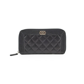 Chanel Boy Togo/epsom/caviar/clemence/callfskin/cowhide/lambskin Long Wallet Black