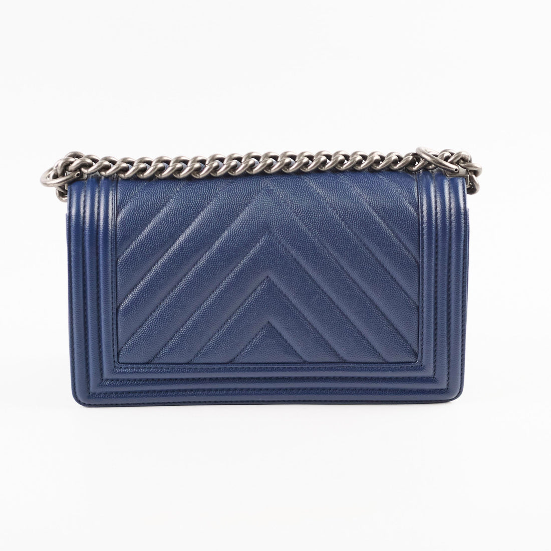 Chanel Boy Old Medium Chevron Navy Togo/epsom/caviar/clemence/callfskin/cowhide/lambskin (24 Series)
