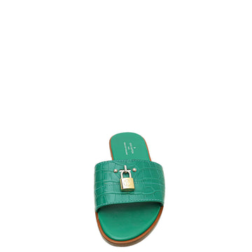Louis Vuitton Green Crocodile Lock It Flat Mules 37