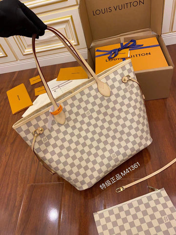 M41361 NEVERFULL MM Damier Ebene white Apricot INSIDE 1:1 quality