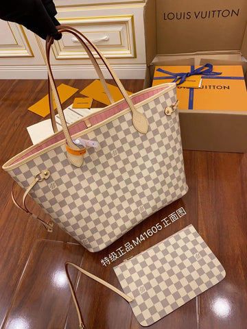 M41605 NEVERFULL MM Damier Ebene WHITE PINK INSIDE 1:1 quality