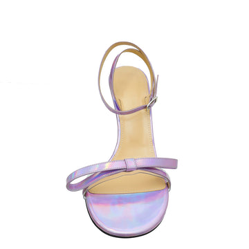 Mach & Mach Light Purple French Bow Iridescent Ankle Strap Sandal 40.5