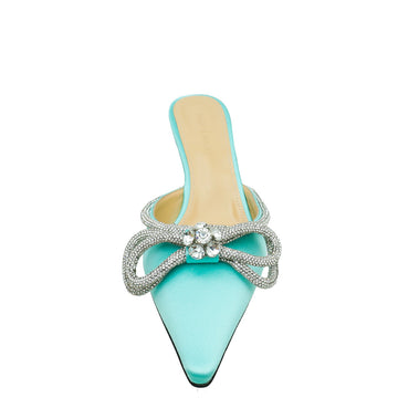 Mach & Mach Mint Green Satin Double Bow Crystal Mules 40