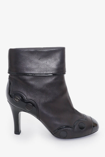 Chanel Black Leather/New 1:1 Rep Leather Detail \'CC\' Ankle Boots Size 37