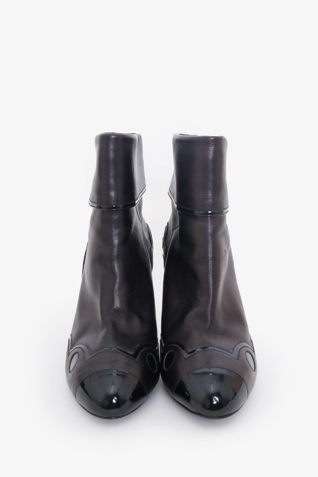 Chanel Black Leather/New 1:1 Rep Leather Detail \'CC\' Ankle Boots Size 37