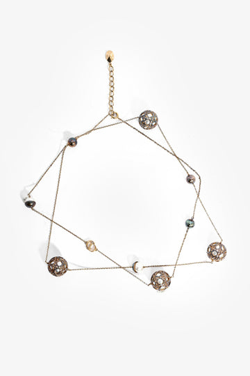 Christian Dior Gold Toned Faux Pearl Station Long Chain Necklace