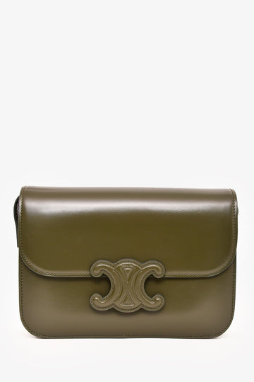 Celine 2022 Green Leather Classique Triomphe Shoulder Bag