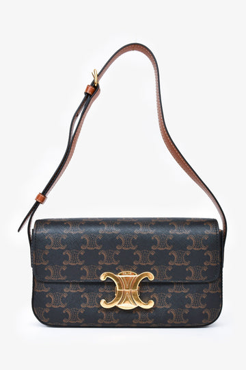 Celine Brown Triomphe Canvas & CalBNkin 'Claude' Shoulder Bag