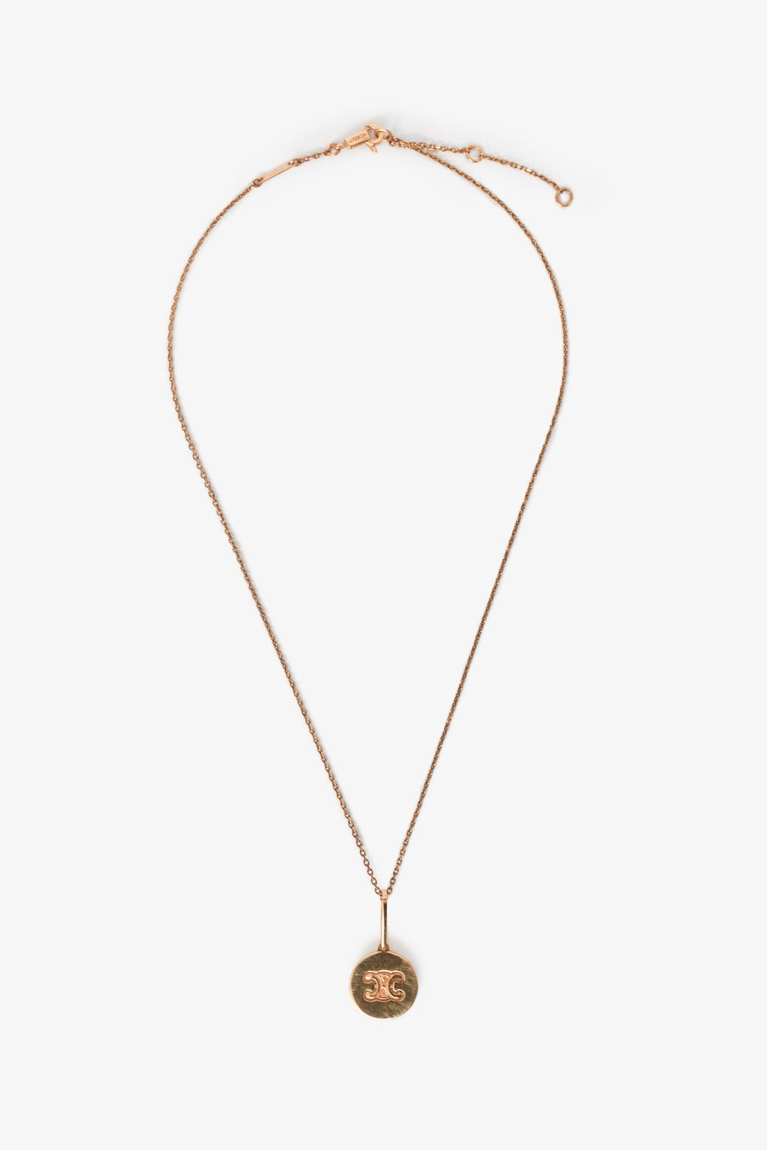 Celine Gold Tone Triomphe Logo Pendant Necklace