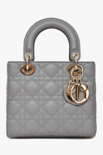 Christian Dior 2023 Grey Leather Cannage Small Lady Dior with Strap